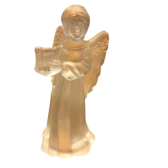 Frosted Angel with Harp Nightlight Pressed Glass Vtg Main Aisle - Picture 1 of 7